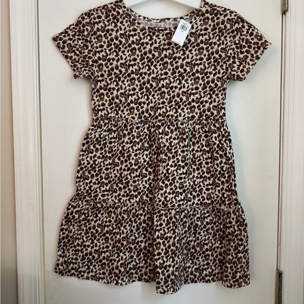 NWT Old Navy Leopard Print Short Sleeve Tiered Dress